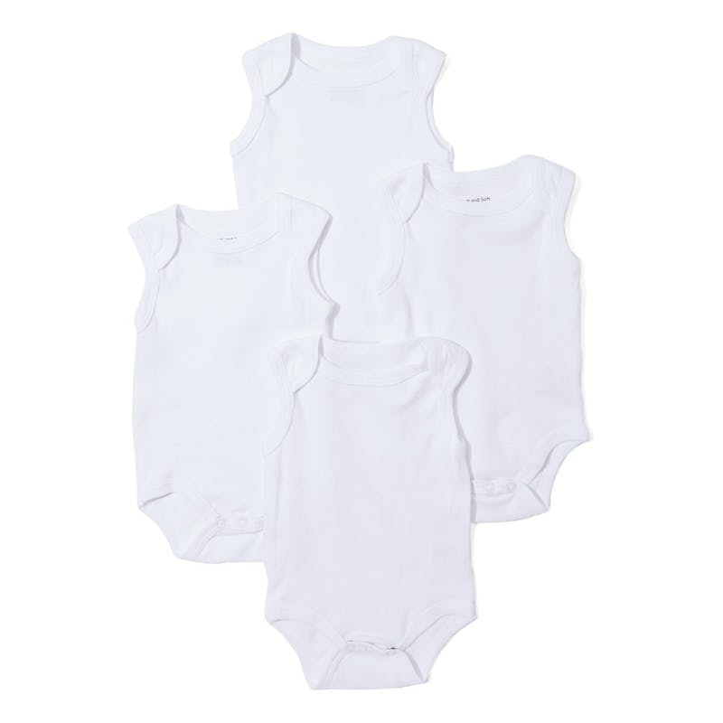 Baby Tank Bodysuits - White   0-12M  4 Pack