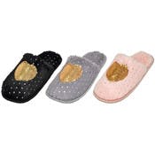 Women's Fuzzy Slippers - Sequin Hearts