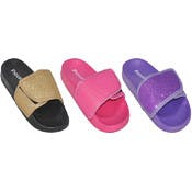 Girls' Glitter Slide Sandals - Adjustable, Size 11-4, Age 4-8 Years