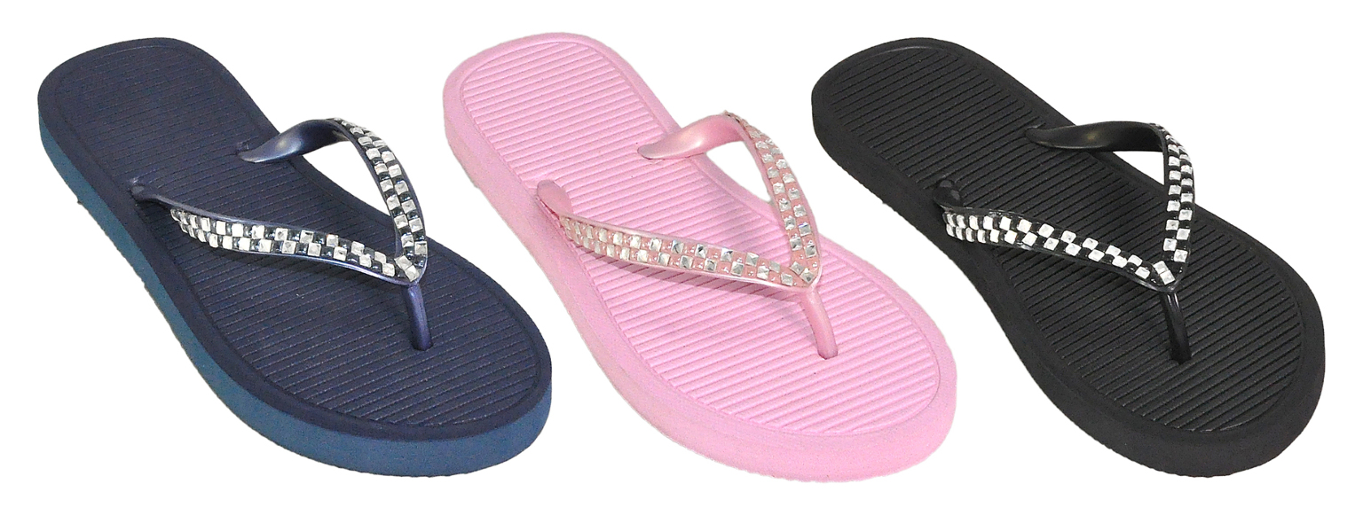 Wholesale Ladies Rhinestone Trimmed Flip Flops (SKU 2331074) DollarDays