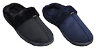 Men's Classic Fur Slippers - Black & Navy image number null