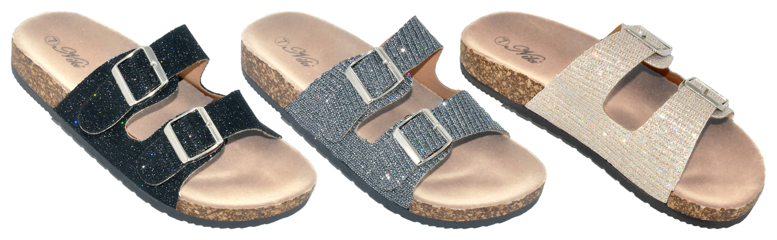 glitter two strap slides
