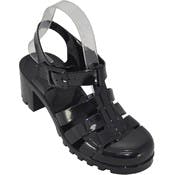 Women's Platform Jelly Sandals - Black, Wedge Heel