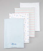Cotton Flannel Receiving Blankets - Blue Patterns & Animals, 4 Pack