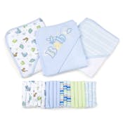 Baby Hooded Towels & Washcloths Sets - Blue Dinos, 23-Piece Gift Set