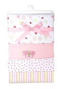 Cotton Flannel Receiving Blankets - Pink Designs, 4 Pack