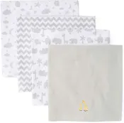 Cotton Flannel Receiving Blankets - Gray Patterns & Animals, 4 Pack