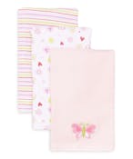 Cotton Burp Cloths - Pink Butterfly, 3 Pack