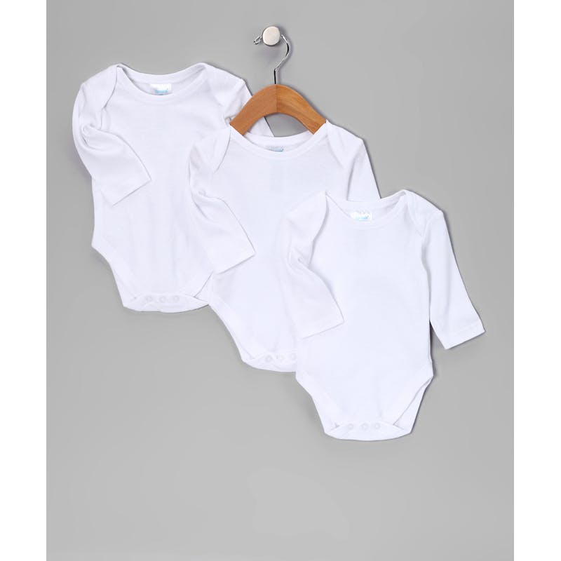 Baby Long Sleeve Bodysuit 3-Pack  White  0/3