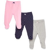 Baby Footed Pants - Pink, 9 Months, 3 Pack