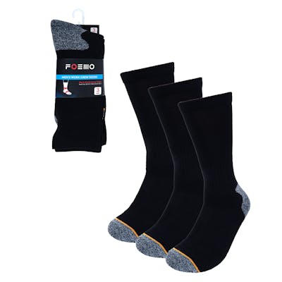 Men's Heavy Duty Crew Socks - Black, 10-13, 3 Pack
