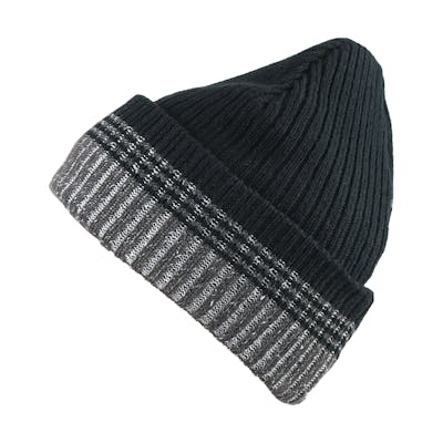 Adult Winter Beanie Hats - Black/Grey Cuff, Acrylic
