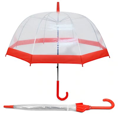 Transparent Bubble Umbrellas - Wind Resistant, Red, 40"