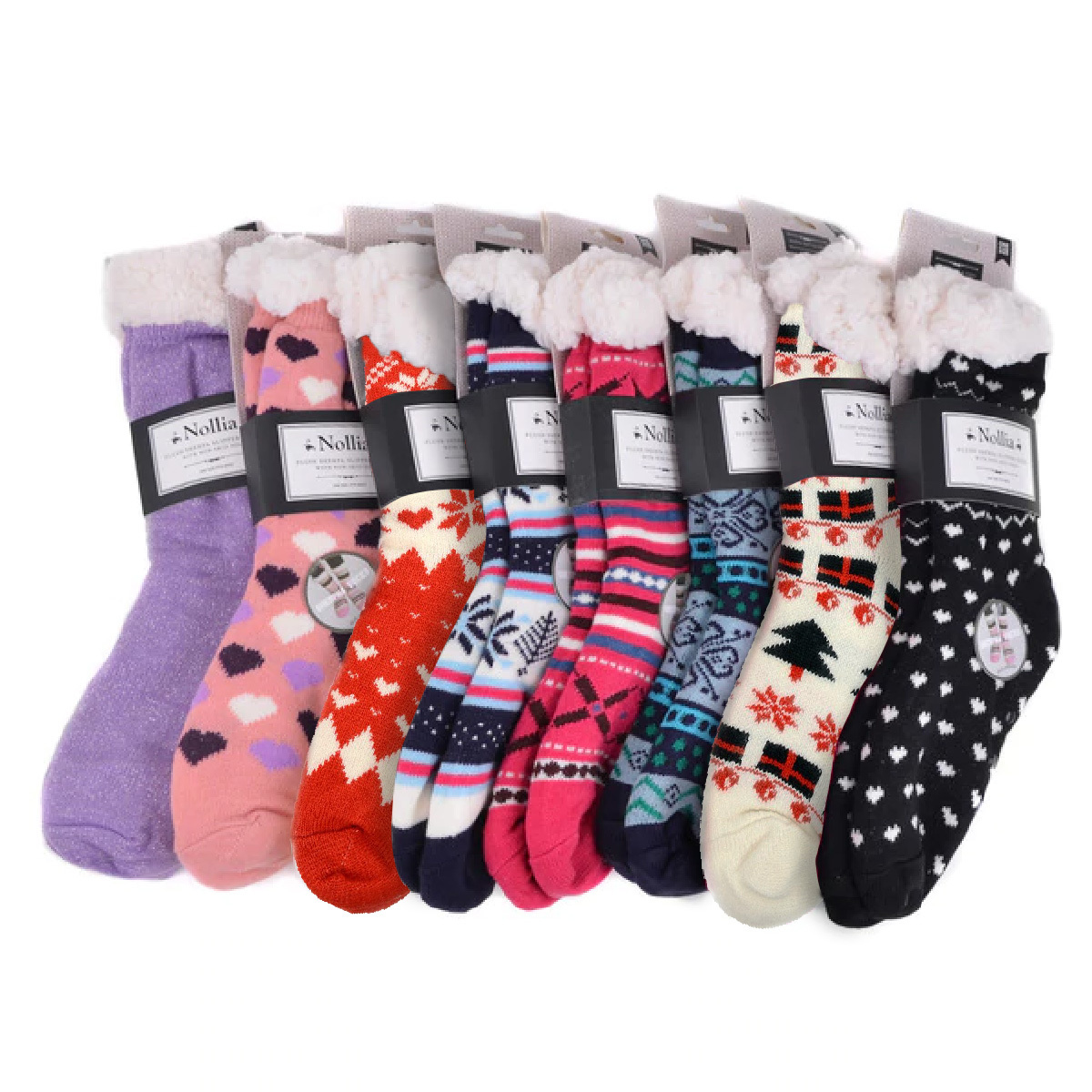 Wholesale Fleece Slipper Socks - 24 Pairs, Assorted Patterns