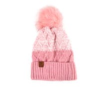 Women's Variegated Knit Winter Hats - Pink, Pom-Pom