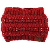 Women's Winter Headbands - Wide Knit, Red, Embellished