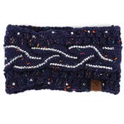 Women's Winter Headbands - Cable Knit, Rhinestones, Navy