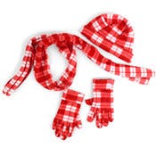 Women's Hat, Gloves & Scarf Sets - Red Plaid, Fleece