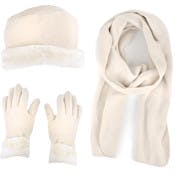 Women's Fleece Winter Sets - Scarf, Gloves & Hat, Ivory