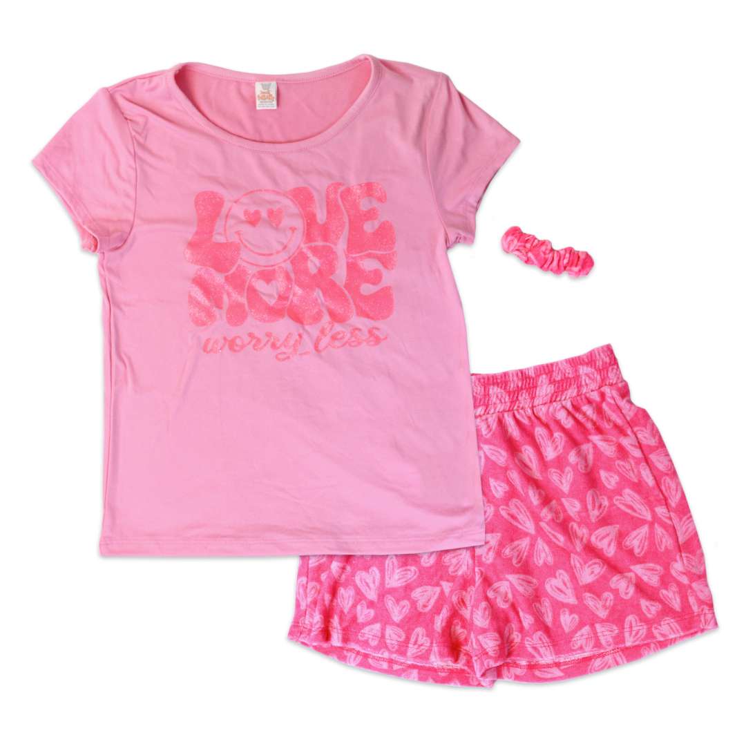 Girls Knitted Pink 3 Piece Short Set