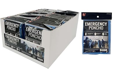 Water-Resistant Emergency Poncho with Hood - Blue