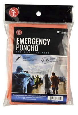 Water-Resistant Emergency Poncho with Hood - Orange