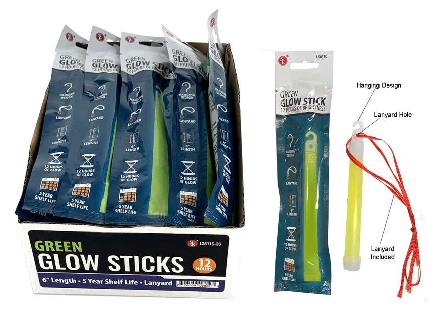 Green Glow Stick with Lanyard -6"