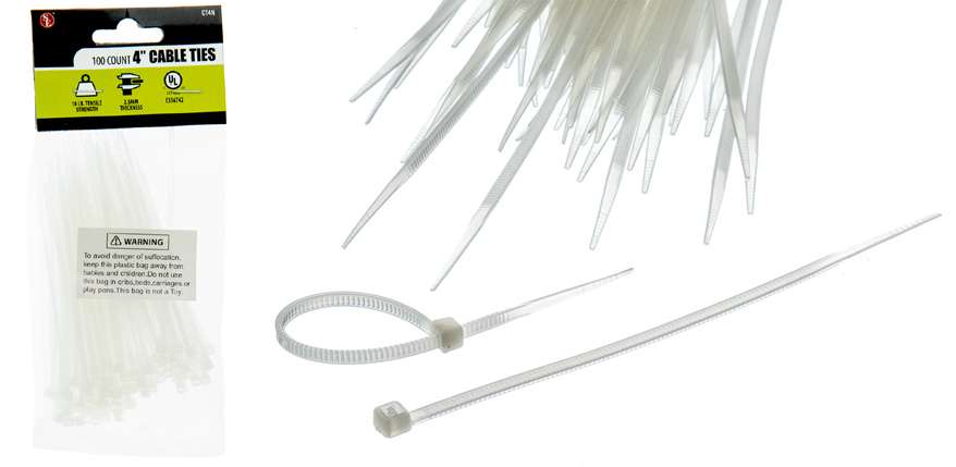 100-Piece Set Cable Ties, Natural - 4" x 2.5MM