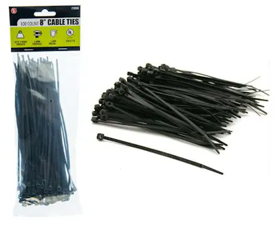 100-Piece Set Cable Ties, Black - 8" x 3.6MM