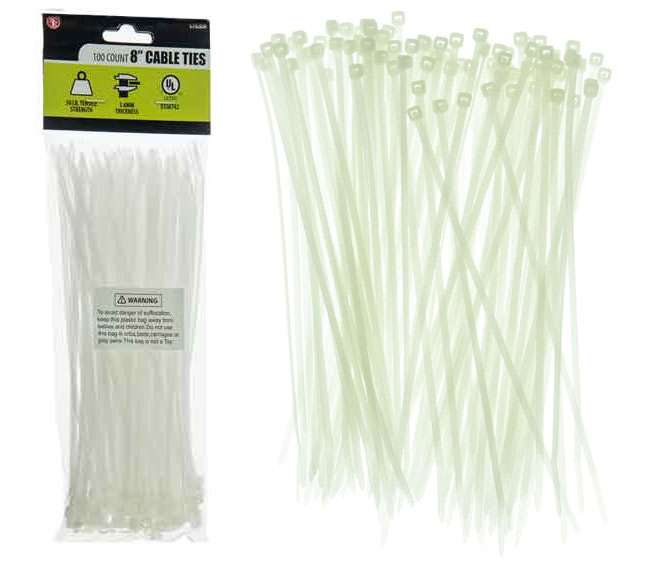 100-Piece Set Cable Ties, Natural - 8" x 3.6MM