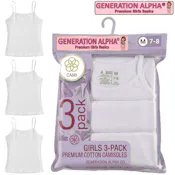 Girls' Cotton Camisoles - White, S-XL, 3 Pack