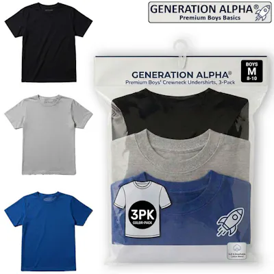 Boys' Crewneck Undershirts - Size S-XL, 3 Pack