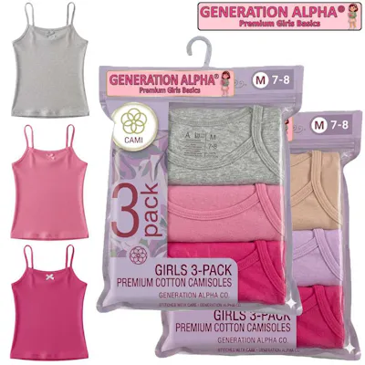 Girls' Cotton Camisoles - Size S-XL, 3 Pack