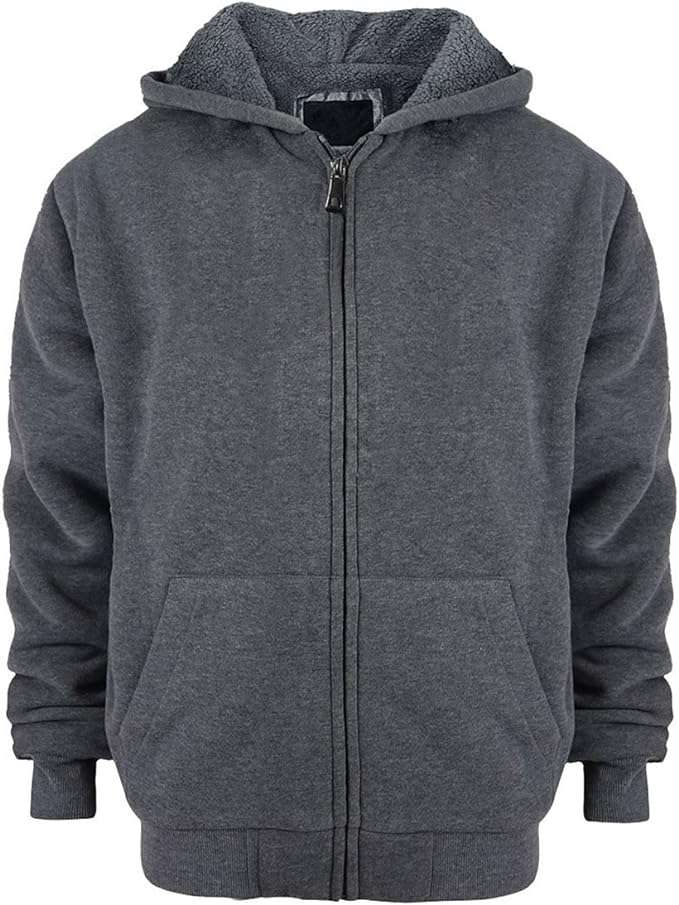 Youth Full Zip Hoodies - Gray, Large, Sherpa-Lined
