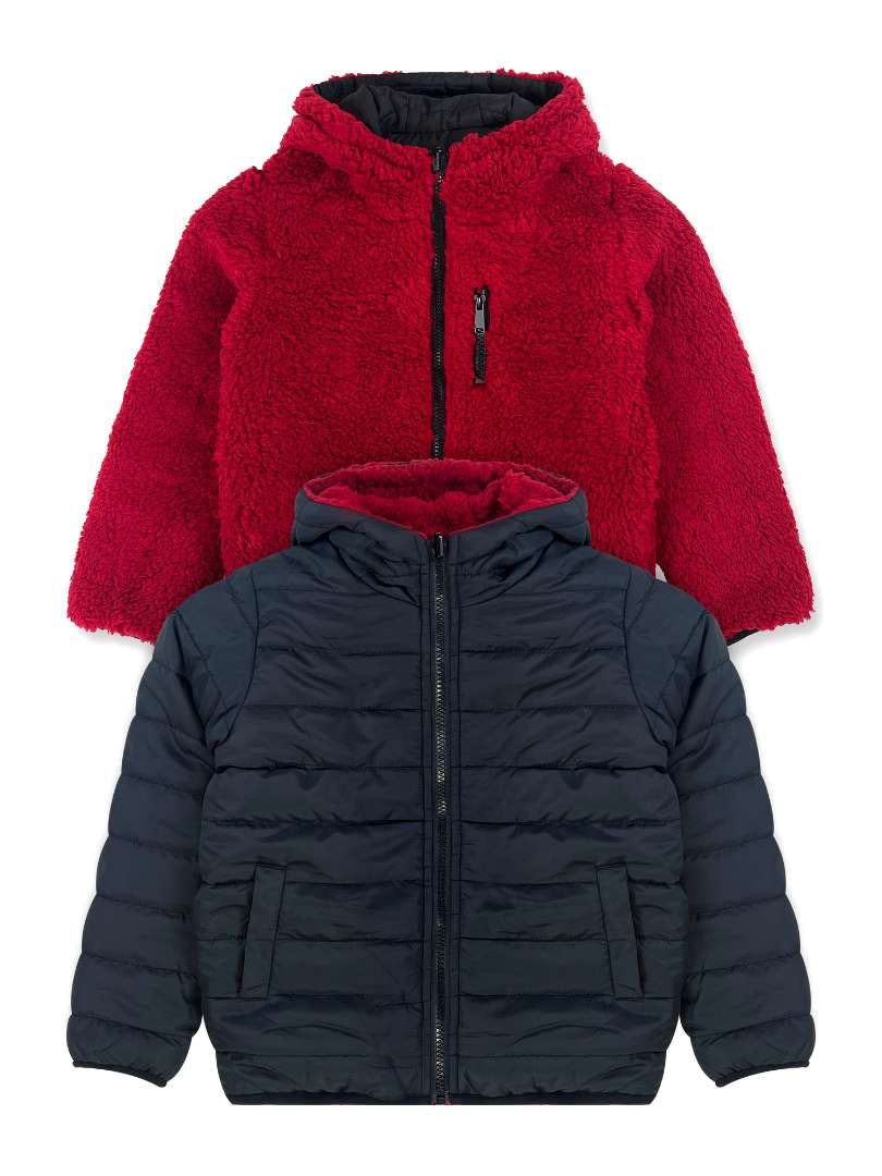 Kid's Hooded Puffer Jackets - 8-16, Sherpa Lining, Reversible
