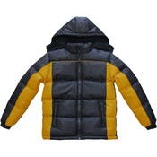 Kid's Puffer Jackets - Black/Yellow Colorblock, Hooded