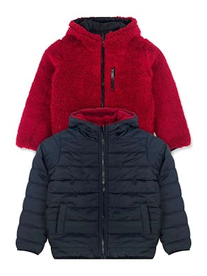 Kid's Hooded Puffer Jackets - 8-16, Sherpa Lining, Reversible
