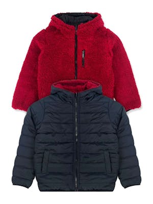 Boys' Hooded Puffer Jackets - 4-7, Sherpa Lining, Reversible