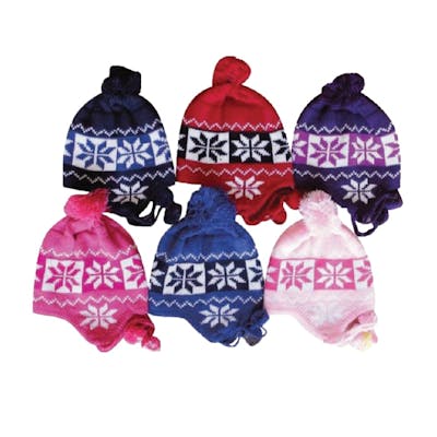 Babies' Knitted Hats - Assorted Snowflakes, Ear Covers