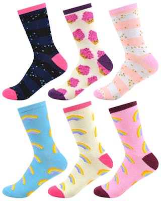 Girls' Novelty Crew Socks - Assorted, Size 4-6