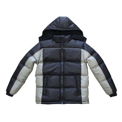 Kid's Puffer Jackets - Black/Grey Colorblock, Hooded