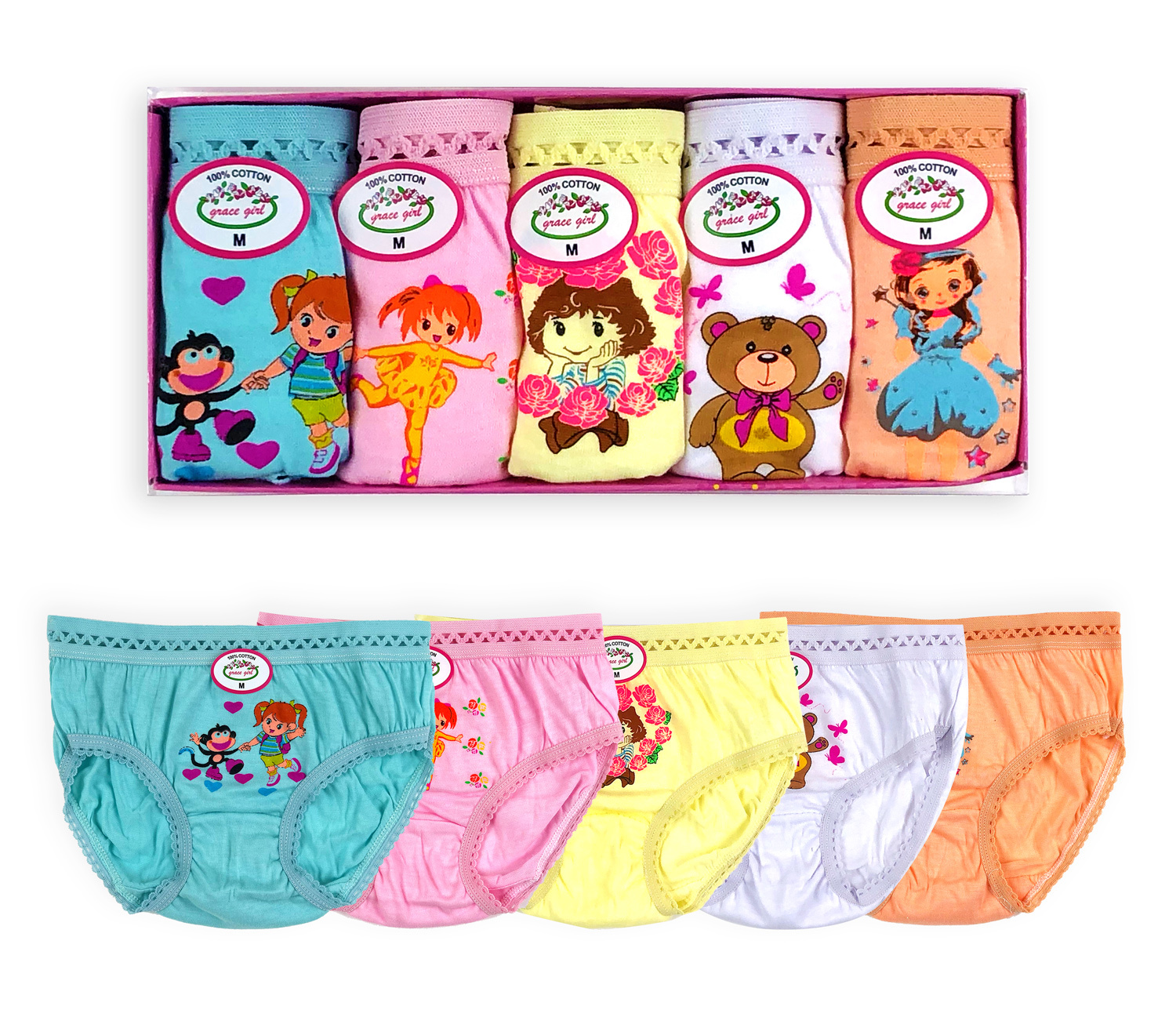 Bulk Girl's Panties - 5 Pack, Assorted Colors, Size 14 - DollarDays