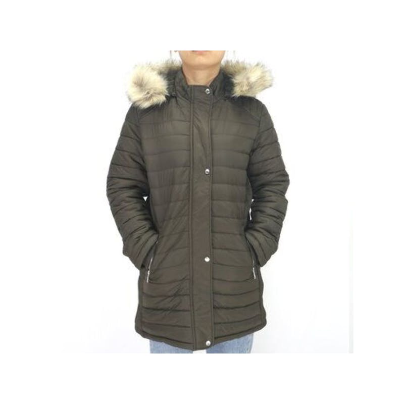 Women's Mid-length Quilted Jacket - Dark Olive