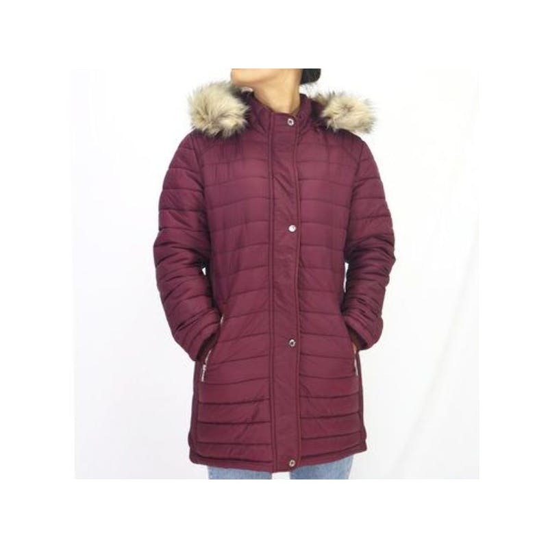 Women's Mid-length Quilted Jacket - Burgundy