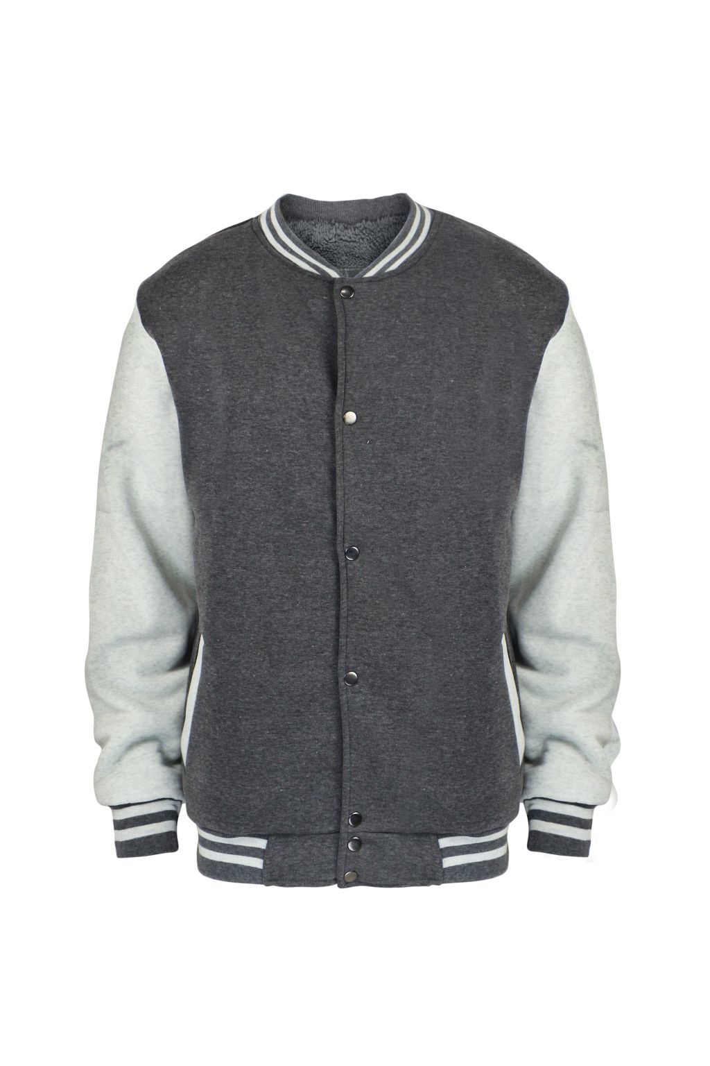 Men's Varsity Jackets - S-2X, Dark Grey/Light Grey, Sherpa Lined