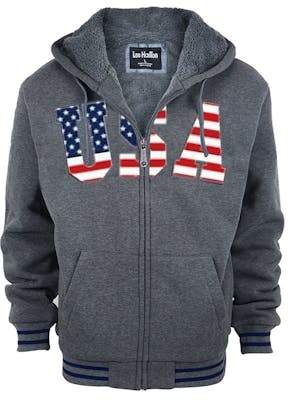 Men's USA Full Zip Hoodies - S-2X, Dark Grey, Sherpa Lined