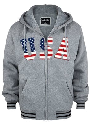 Men's USA Full Zip Hoodies - S-2X, Light Grey, Sherpa Lined