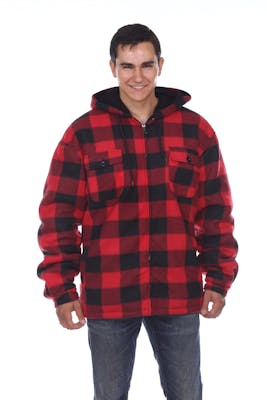 Men's Checker Fleece Jackets - S-2X, Buffalo Red, Hooded