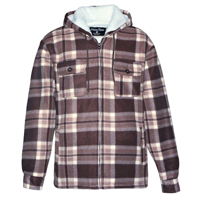 Men's Plaid Fleece Jackets - S-2X, Brown, Hooded