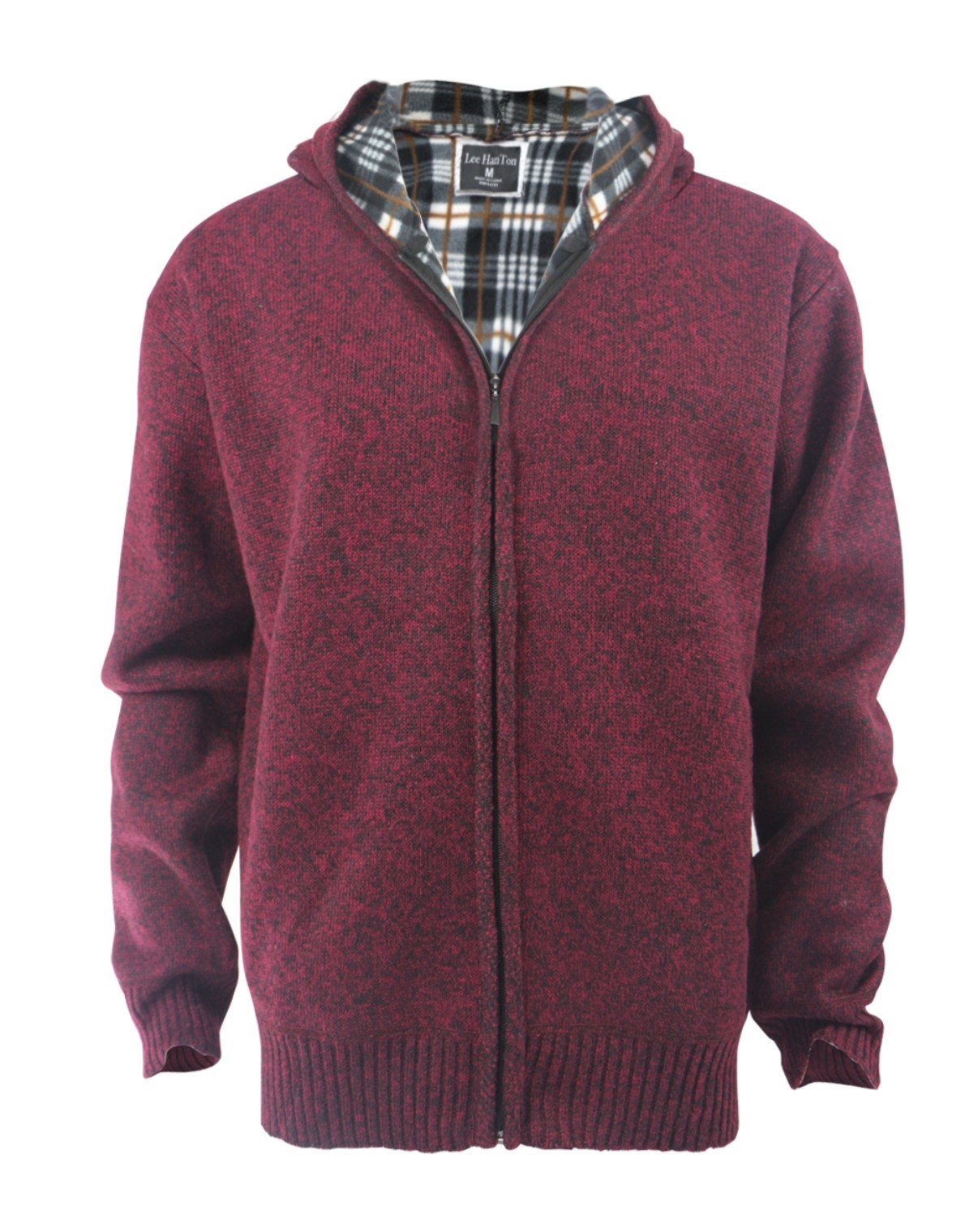 Wholesale Men's Zip Heavy Sweater Burgundy/Plaid Lining